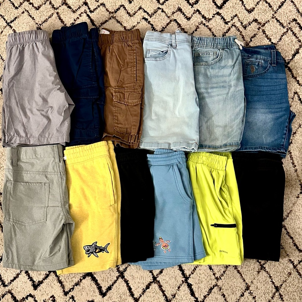 12pc Boys Shorts Set, Size M (8) Multiple Brands and styles, Cargo, Jean, Sweats